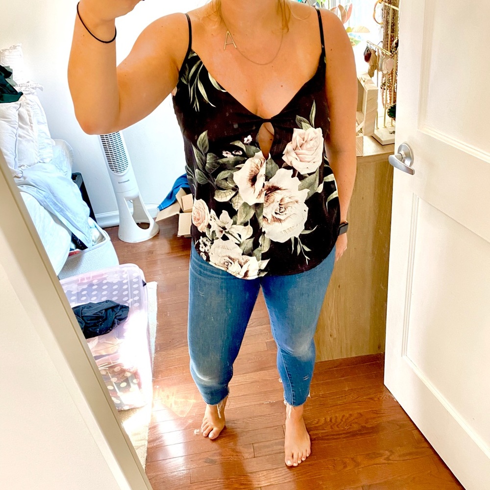 Two Arrows Black Rose Print Silk Camisole Top